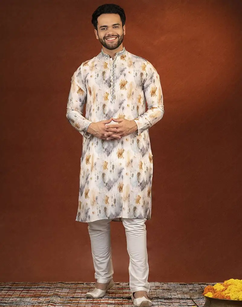 Cream ceremonial kurta pajama