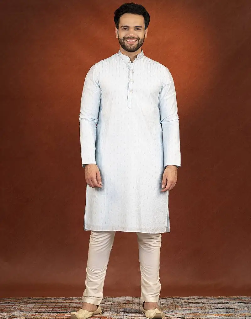 Light blue embroidered kurta pajama