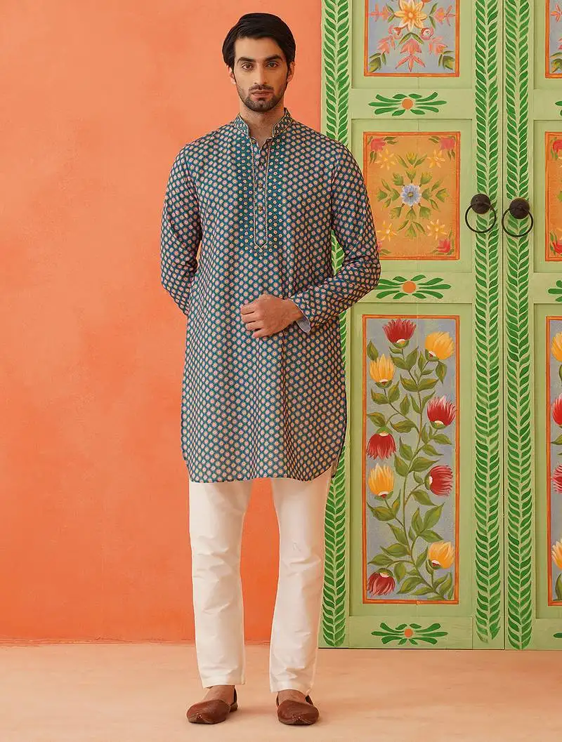 Blue printed kurta pajama set