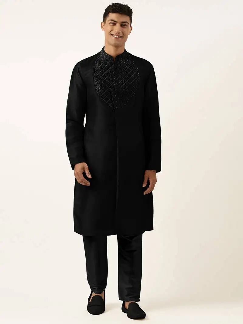 Black embroidery angrakha kurta pajama