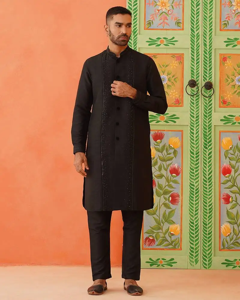 Black silk bling kurta pajama