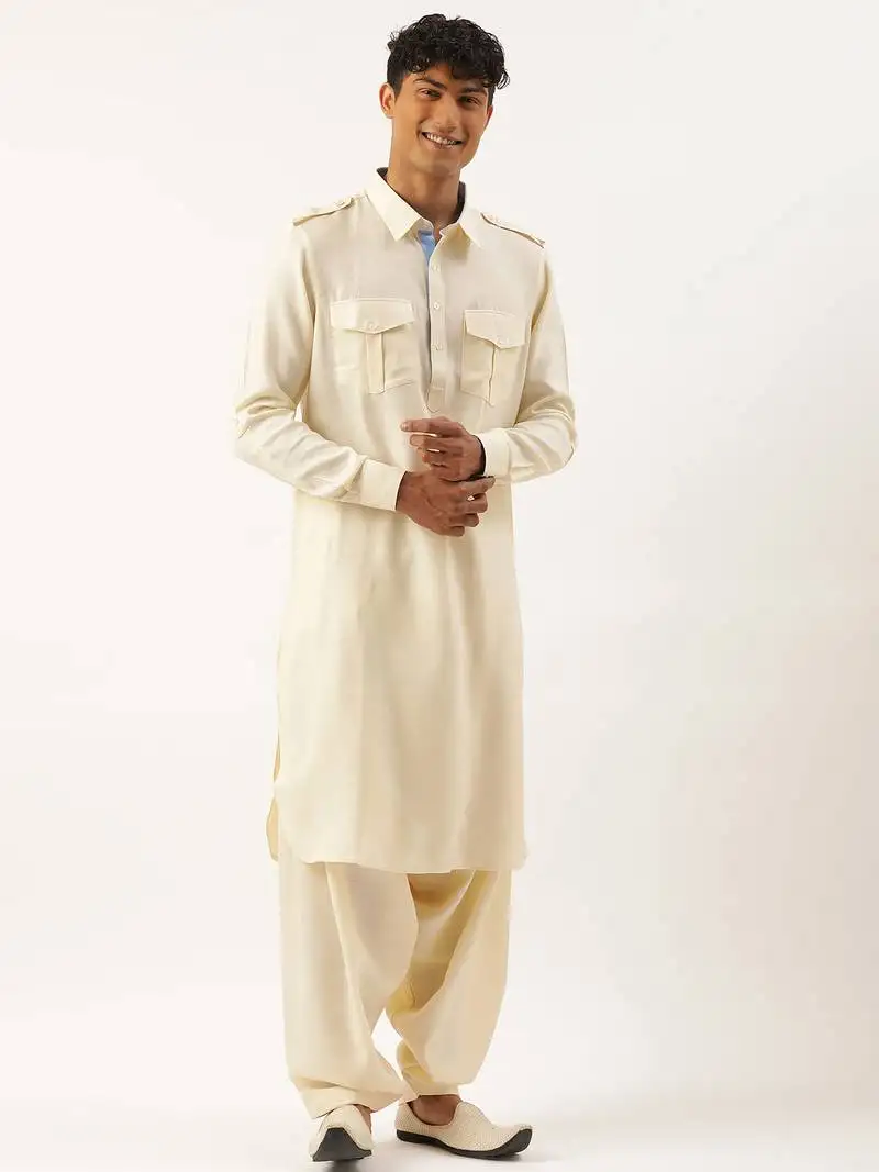 Cream classic premium pathani kurta pajama