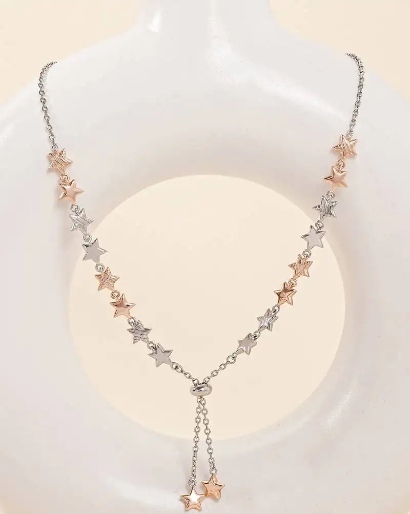Star cascade cz multicolour necklace with graduated design and sterling chain