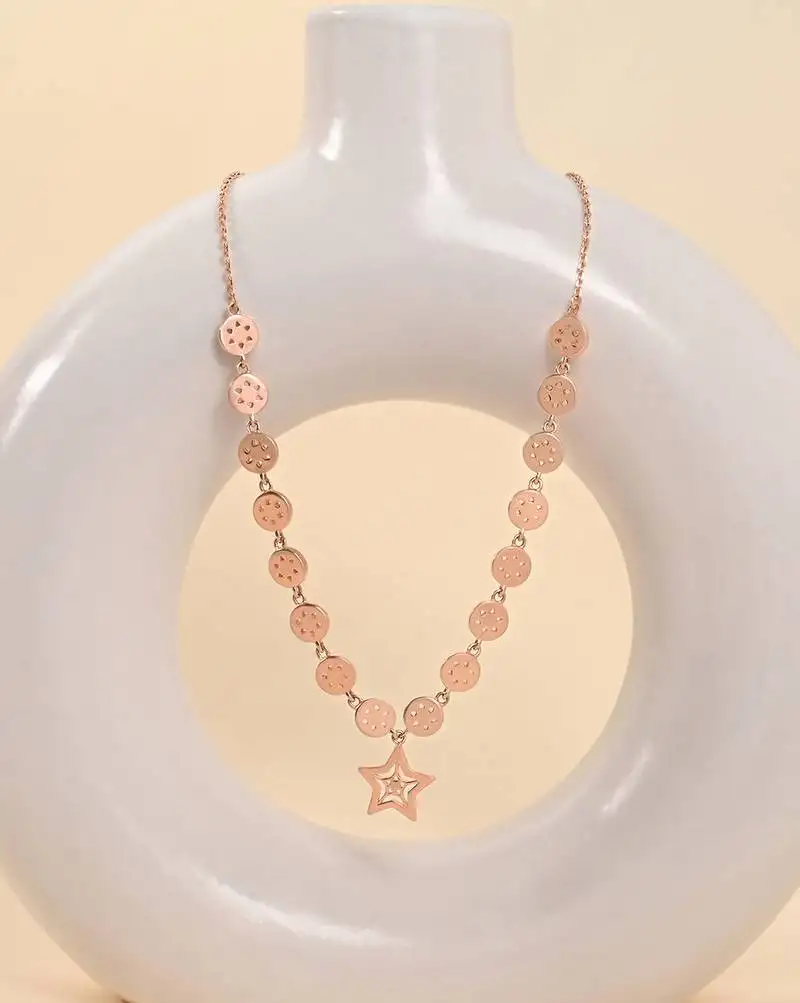 Star cz rose gold pendant necklace with dazzling celestial display