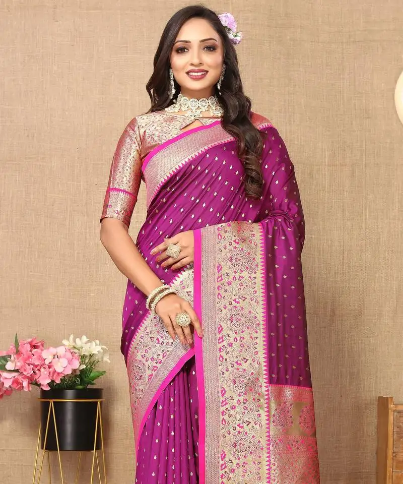Wine color soft silk fabric ethnic weaving jacquard designer partywear heavy saree