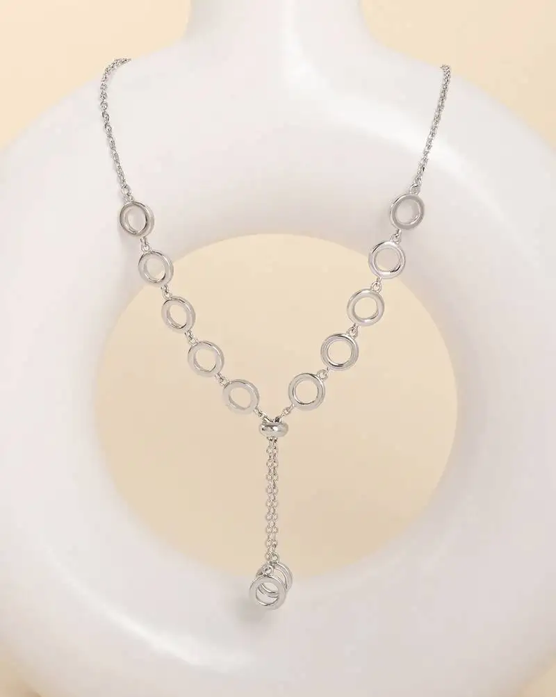 Circle silver pendant necklace with infinity symbol and polished finish
