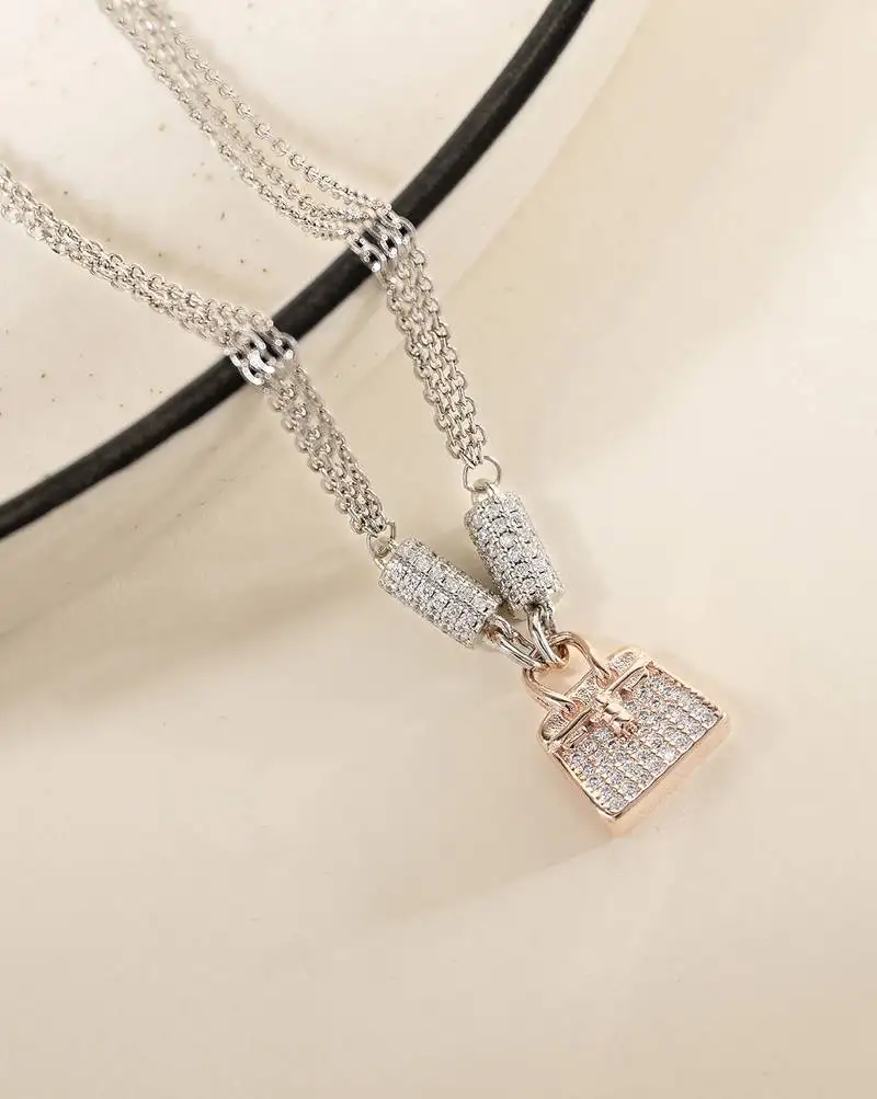 Lock pendant dual chain silver necklace with chic style and modern edge