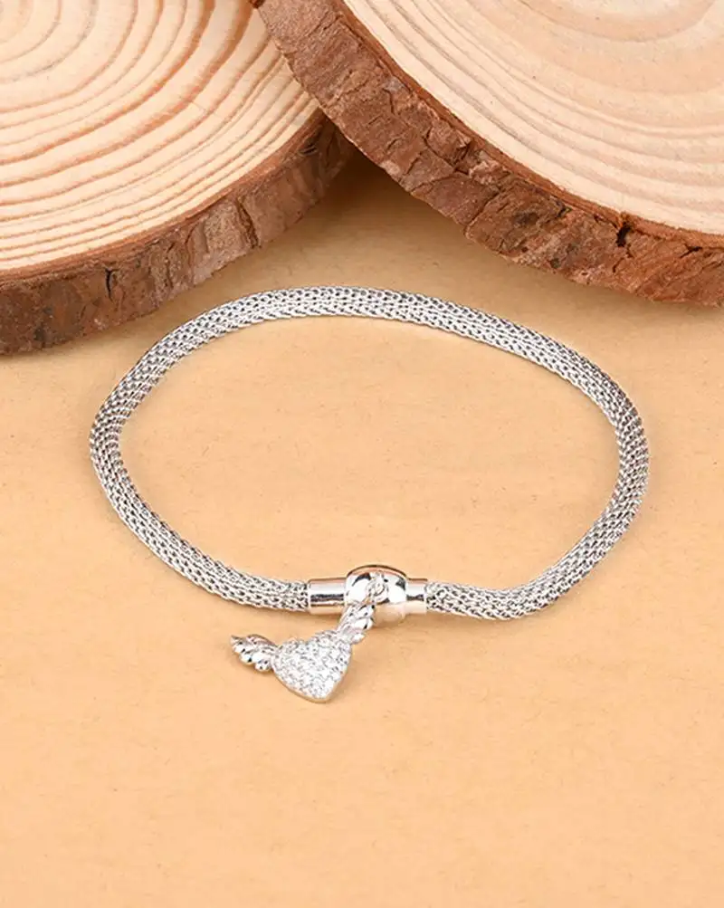 Textured heart feather charm bracelet
