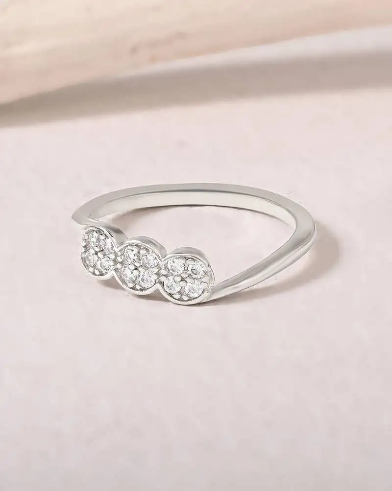 Touch925 eternal circles silver ring with three cz stones in 925 purity for women