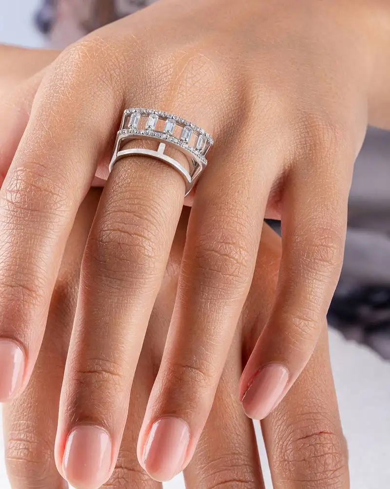 Touch925 vertical stone silver eternity ring in 925 purity for women