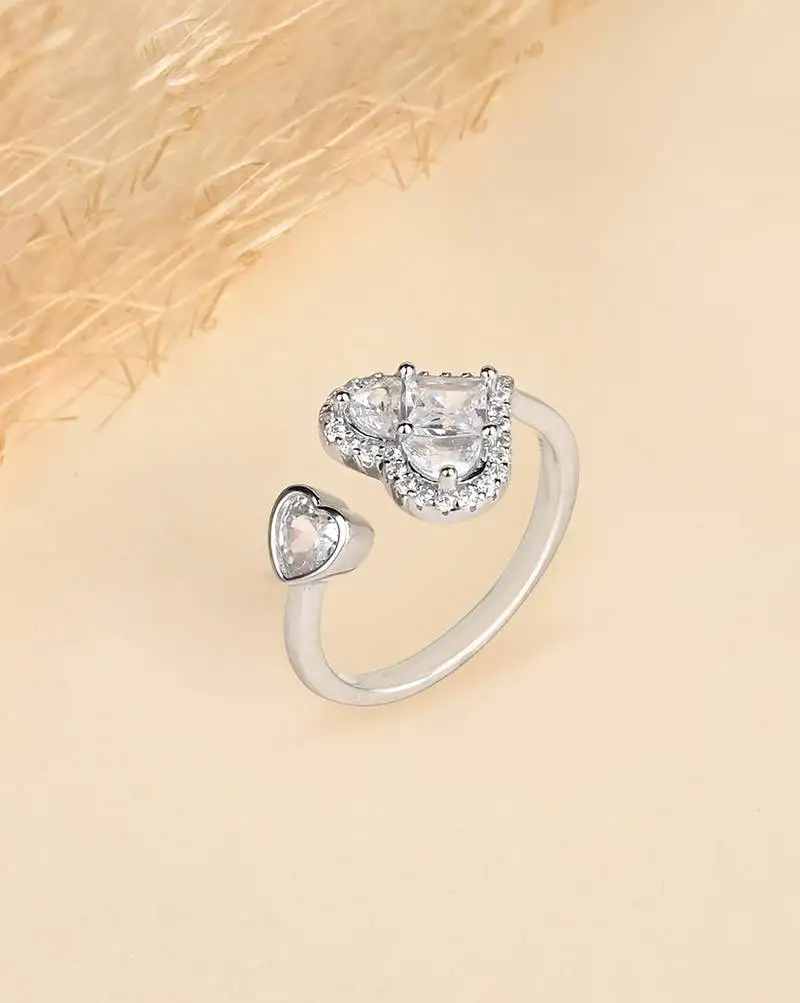 Touch925 two heart silver ring with cz stones in 925 purity for women