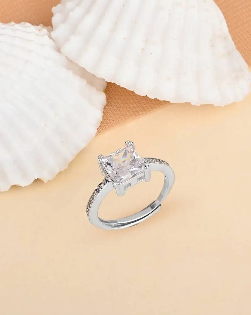 Touch925 radiant trio silver ring with cz stones in 925 purity for women