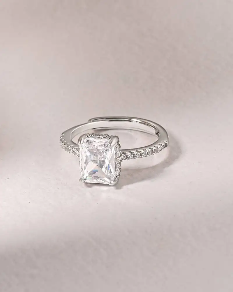 Touch925 rectangular stone silver ring with cz accents in 925 purity for women