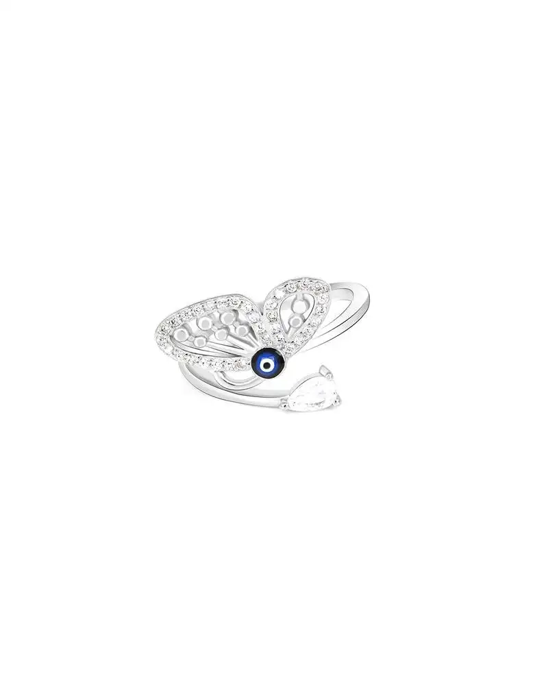 Touch925 evil eye butterfly silver ring in 925 purity for women