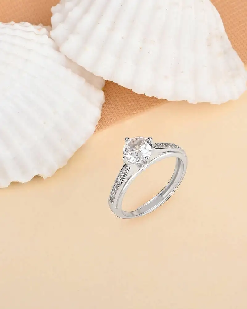 Touch925 silver spark stone ring with solitaire cz in 925 purity for women