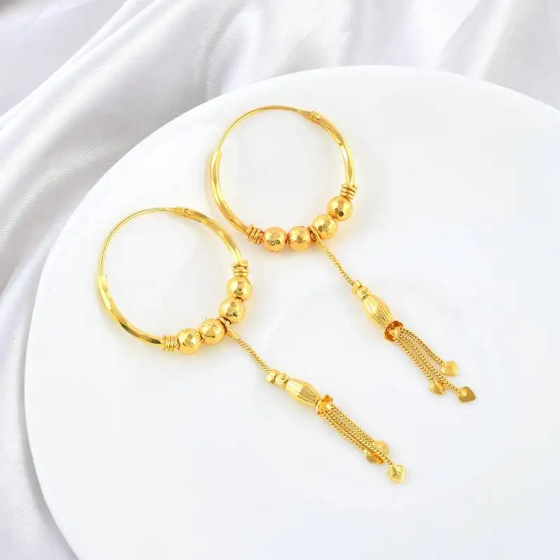 Brass micron gold hoop jhalar earrings for women