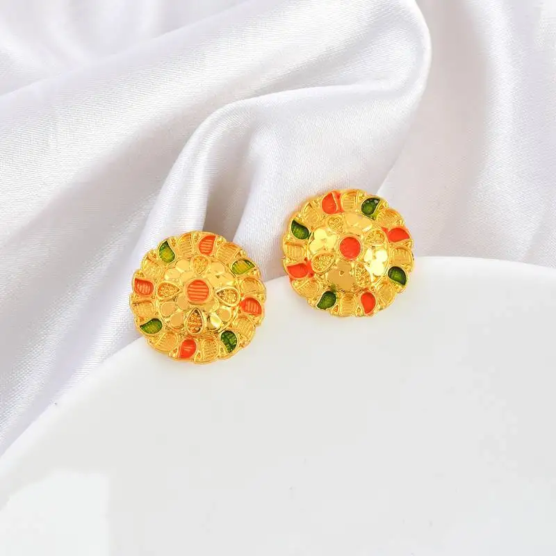 Brass micron gold meenakari stud earrings women