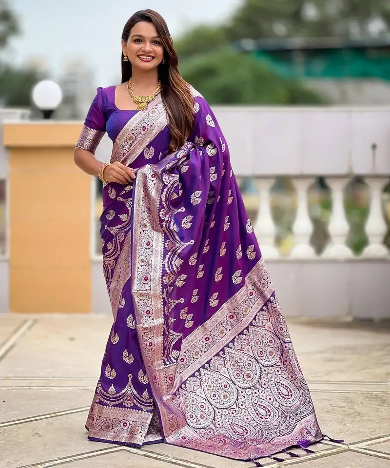 Violet color banarasi silk saree with woven jacquard designer ethnic style