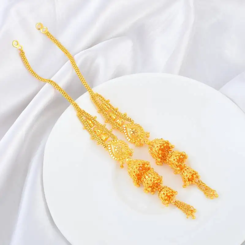 Brass micron gold long kanchain jhumki traditional