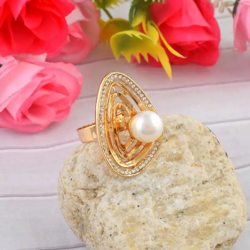 Brass gold cz pearl fashion finger ring for women