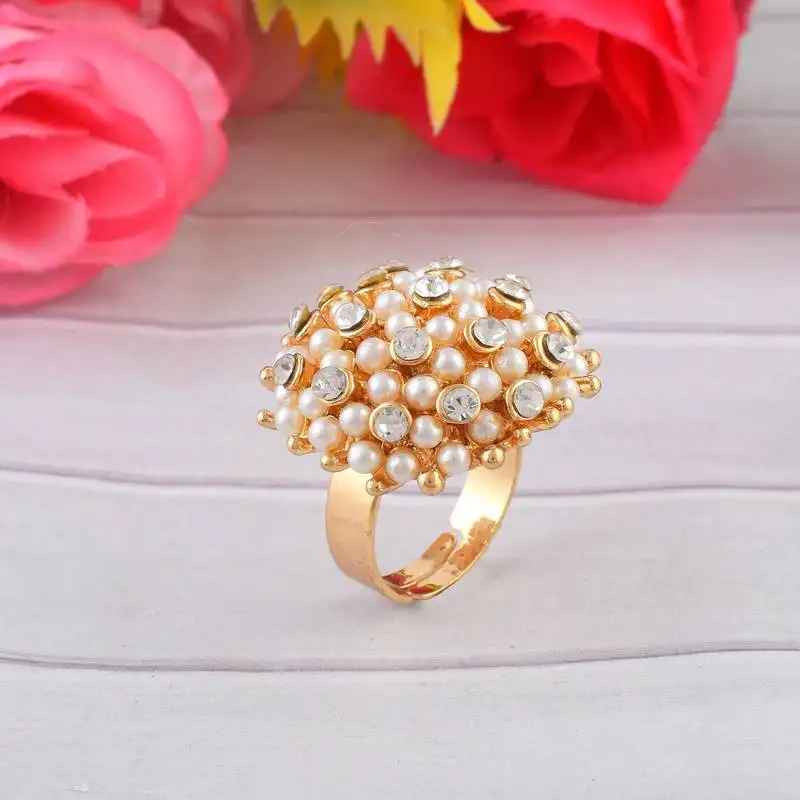 Brass goldcz and pearl fingerring women free size