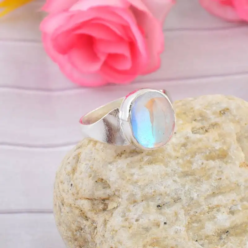 Brass silver plated faux opal finger ring