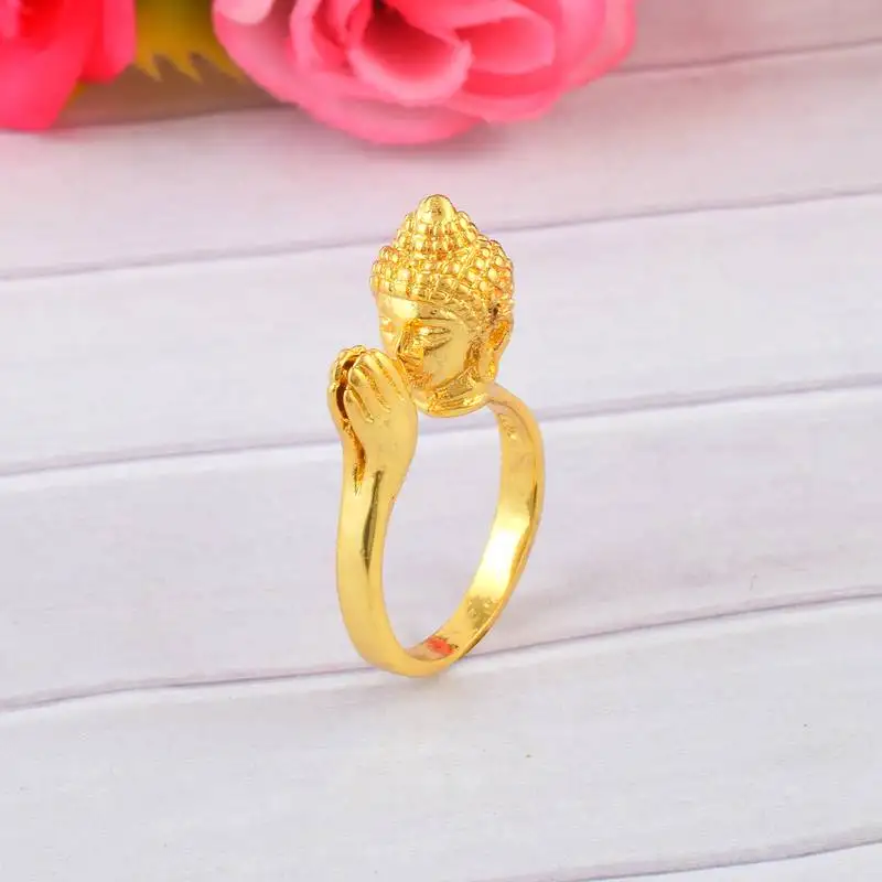 Brass micron gold folding hand buddha monk finger ring men women