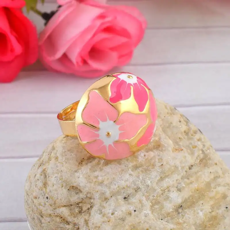 Brass gold pink murals finger ring women free size