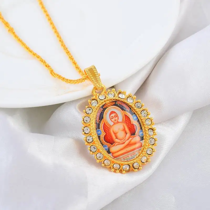 Brass gold plated cz jain mahavir swami chain pendant