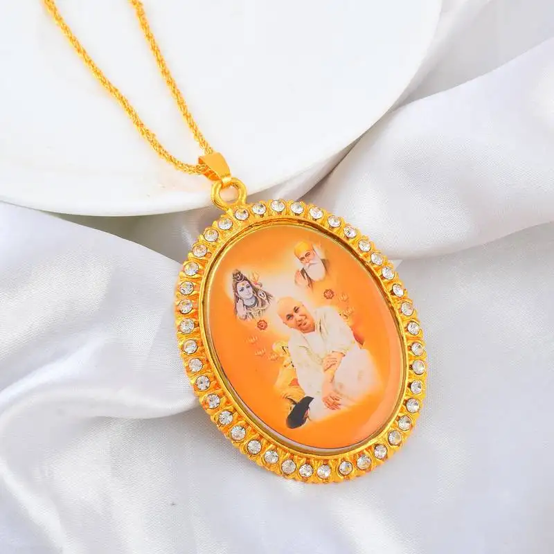 Brass gold cz big size guruji pendant