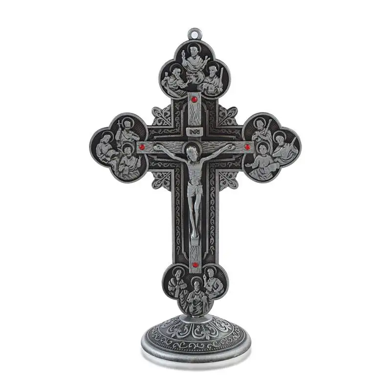 Brass antique silver decorative cross stand