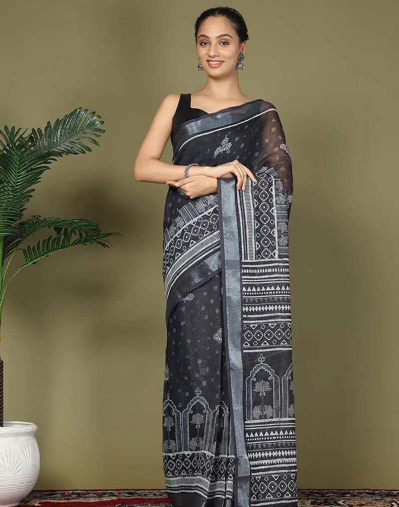 Black color stylish pre stitched saree with pocket for trendy girls