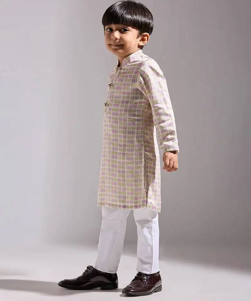 Multicolor printed satin kurta