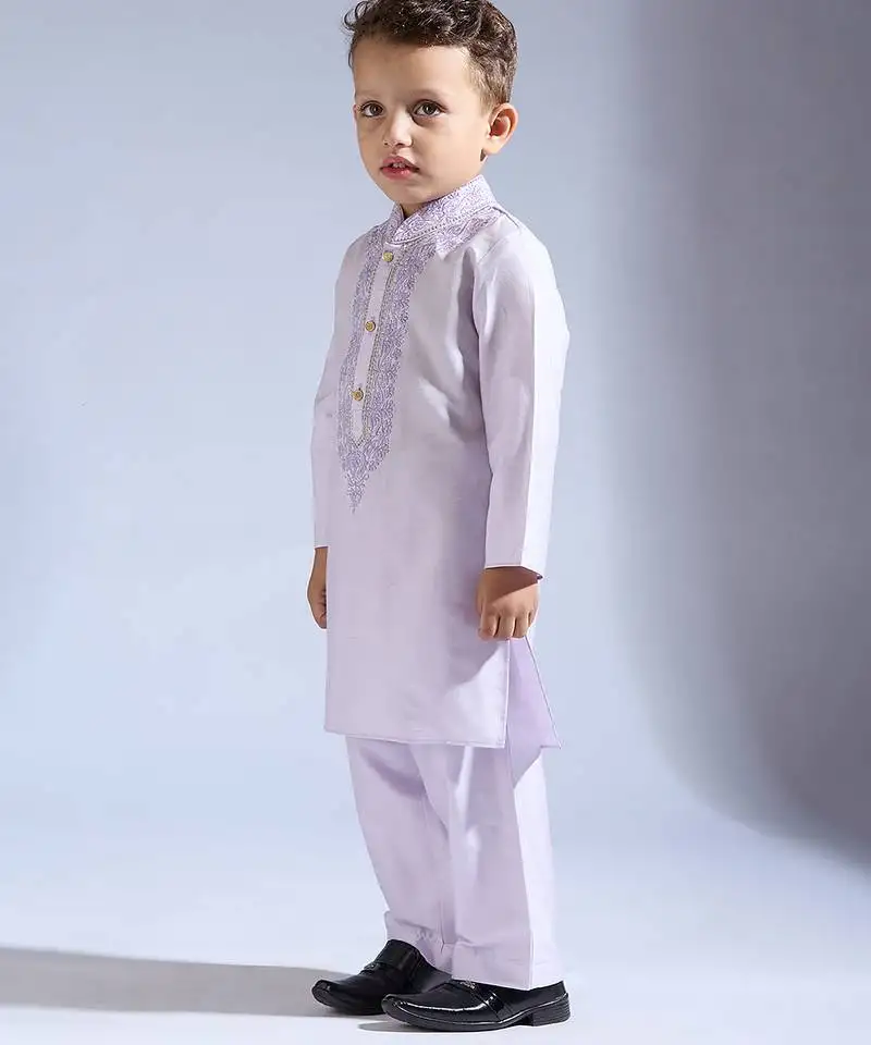 Purple embroidered silk kurta pyjama