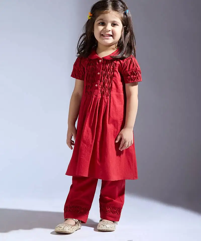 Red plain silk co ord set