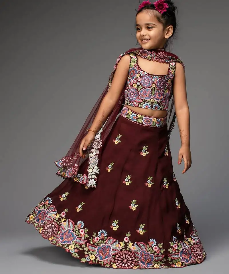 Maroon embroidered organza lehenga set