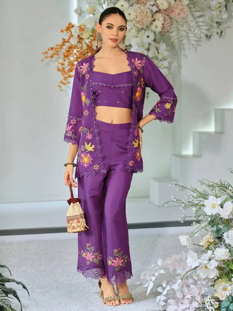 Aditri orchid full work fusion wear co-ord set