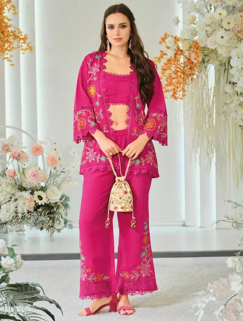 Aditri rose full work fusion wear co-ord set