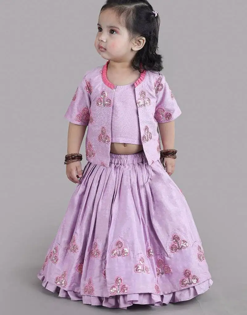 Lavender flower embroidered blouse and ghagara set