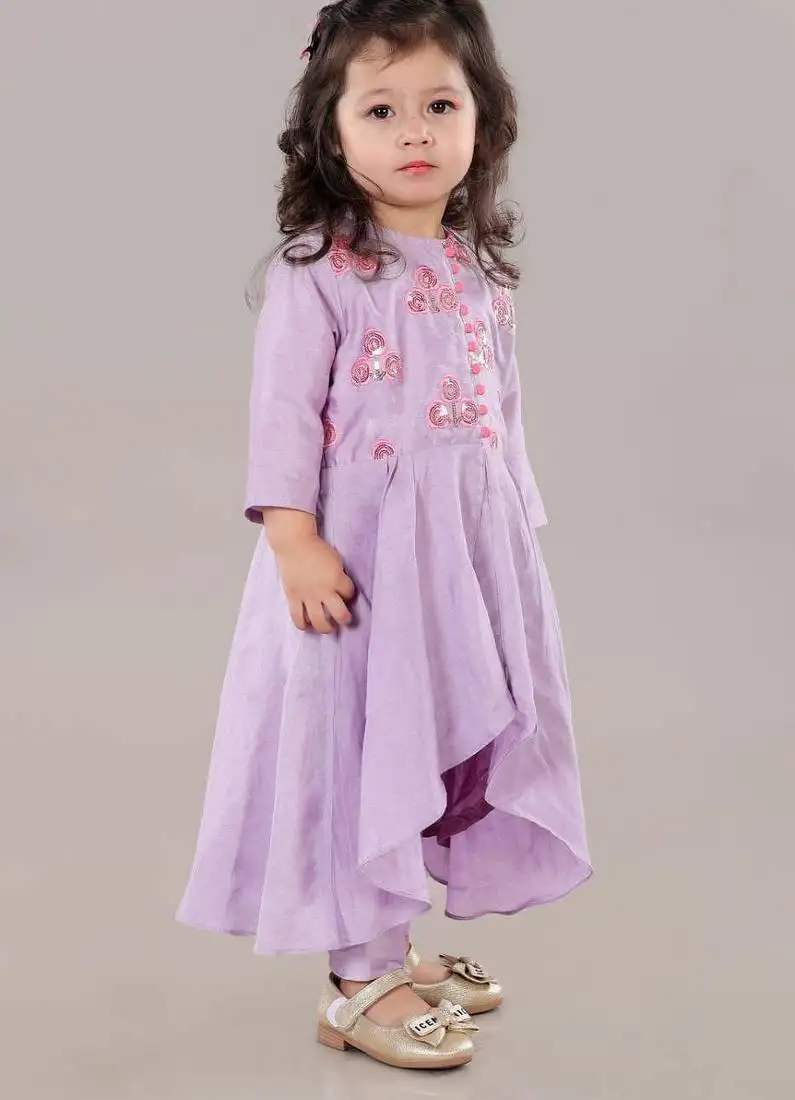 Lavender anarkali with flower embroidery with bottom set