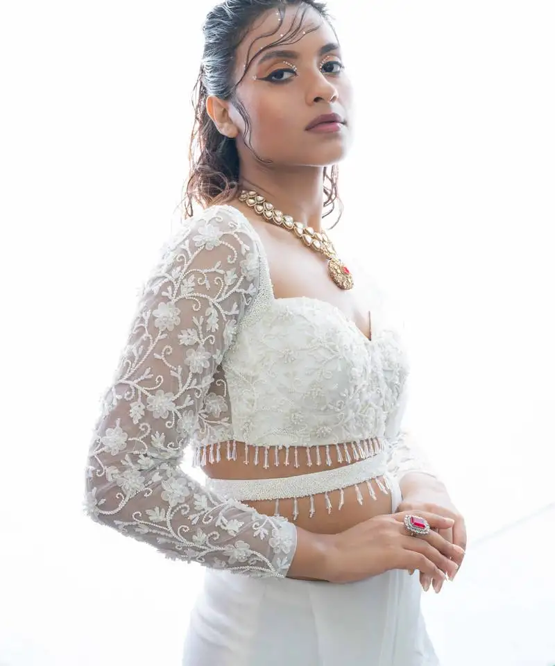 Ivory + embroidered+ georgette+ partywear sarees + with blouse