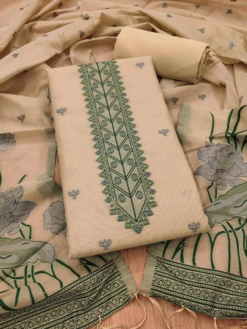 Chiku muga cotton with jamdani weaving work unstitched suit