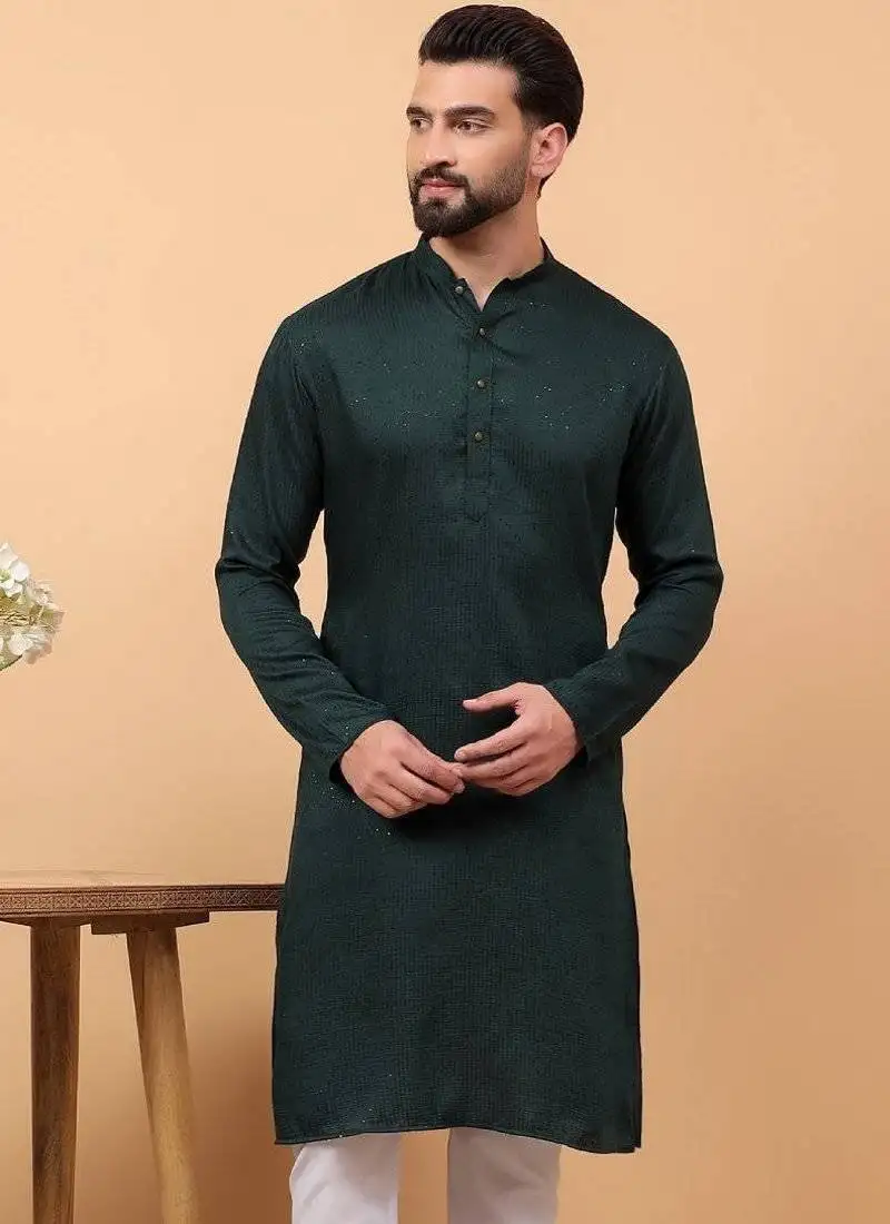 Green chikankari embroidery cotton kurta embellish work by treemoda