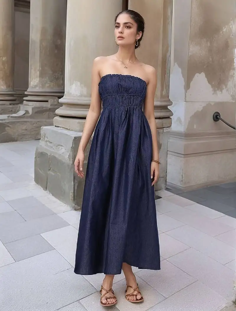 Navy blue tropical print angrakha style cotton kurta top stitched