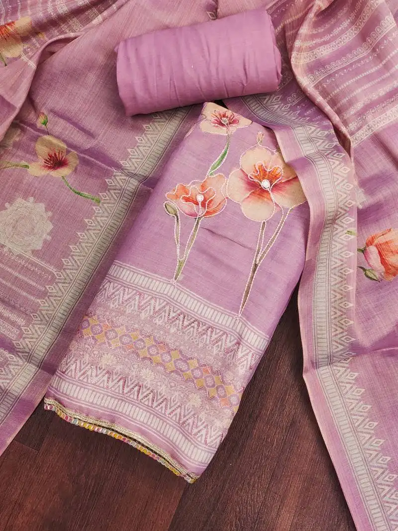 Women's onion cotton silk embroidered unstitched dress material