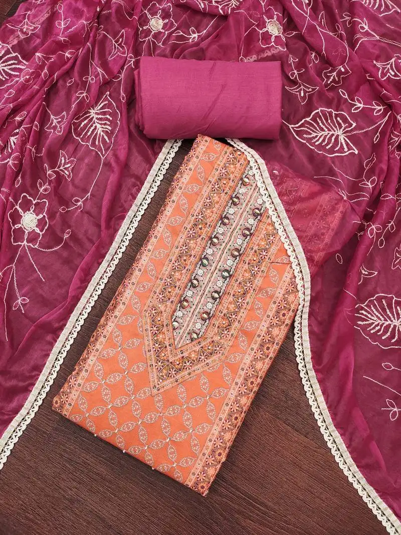 Women's rani cotton handwork unstitched dress material