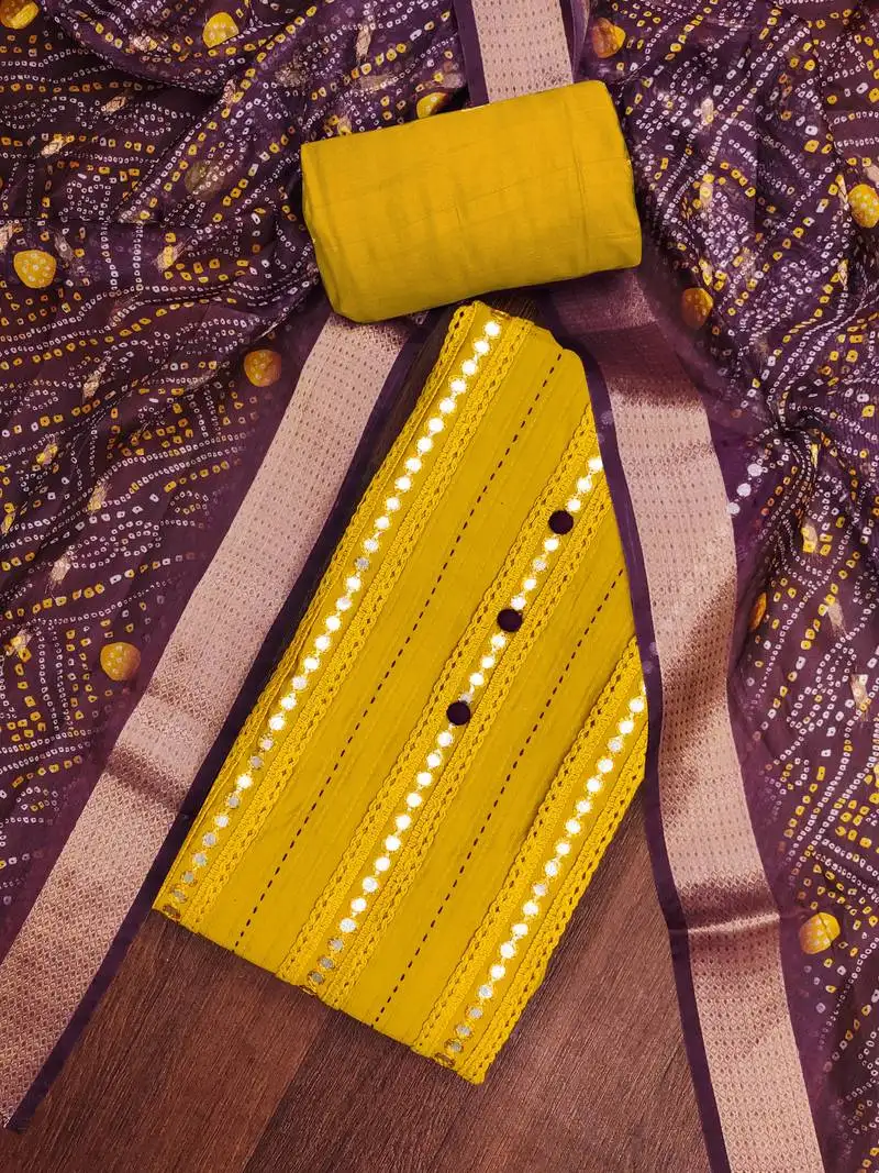 Women's mustard premium roman cotton embroidered unstitched dress material