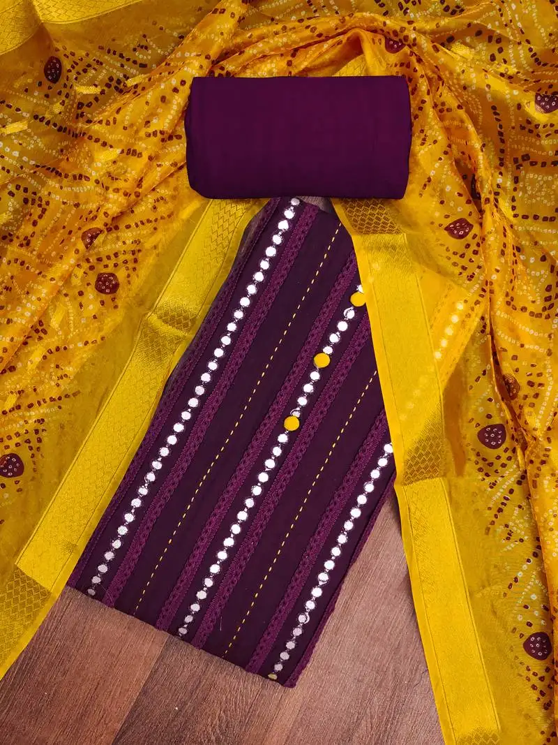 Women's purple premium roman cotton embroidered unstitched dress material