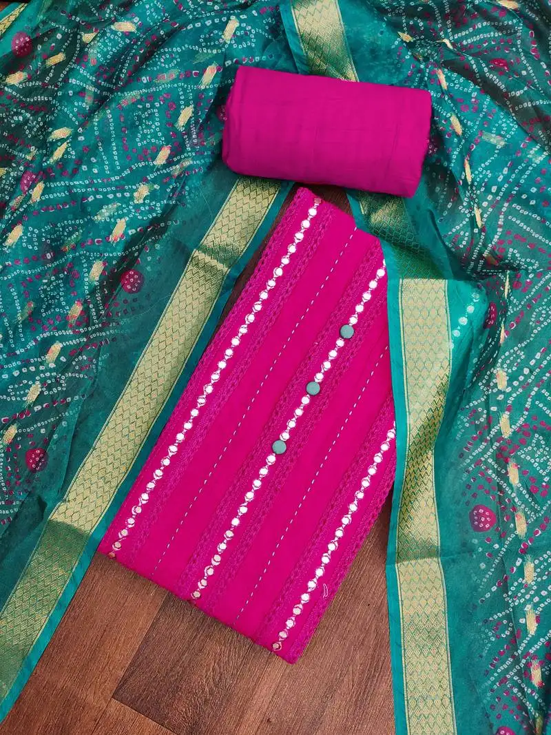 Women's magenta premium roman cotton embroidered unstitched dress material