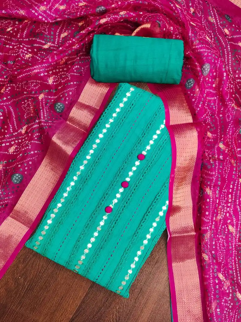 Women's rama blue premium roman cotton embroidered unstitched dress material